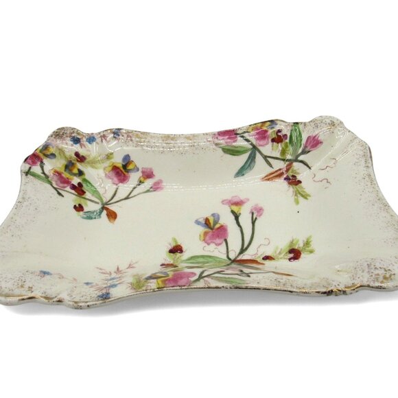 Ceramic Trinket Decorative Dresser Tray Hand-Painted Floral Scalloped Edge Vinta - Picture 8 of 11